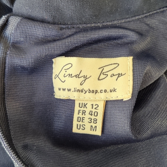 Lindy Bop Vintage Inspired Elegant Navy Midi Dress with Button Detail - Picture 5 of 6